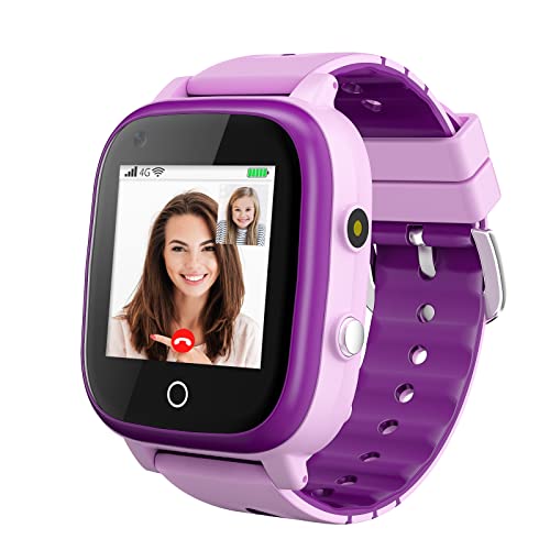 Smartwatch für Kinder 4G Kids Smartwatch Phone IP67 Smartwatch Kinder mit GPS und Telefon Tracker Kinder Uhr kann als Geschenk verwendet werden geeignet für Kinder im Alter von 3–12 Jahren (Lila)