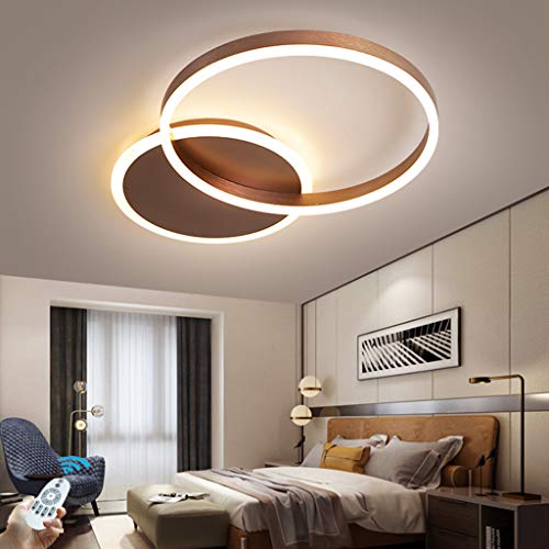 HYKISS LED-Deckenleuchte 48W Modern Dimmbar 2 Ringe Deckenlampe Metall-Acryl Runde Kronleuchter Wohnzimmer Küche Schlafzimmer Büro Kinderzimmer Lampe Beleuchtung,Mit Fernbedienung,55 * 40 * 6CM,Braun