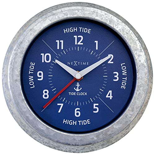 Wall Clock 22 cm-Time/Tide-Galvanized Silver/Blue-Metal-NeXtime Tide