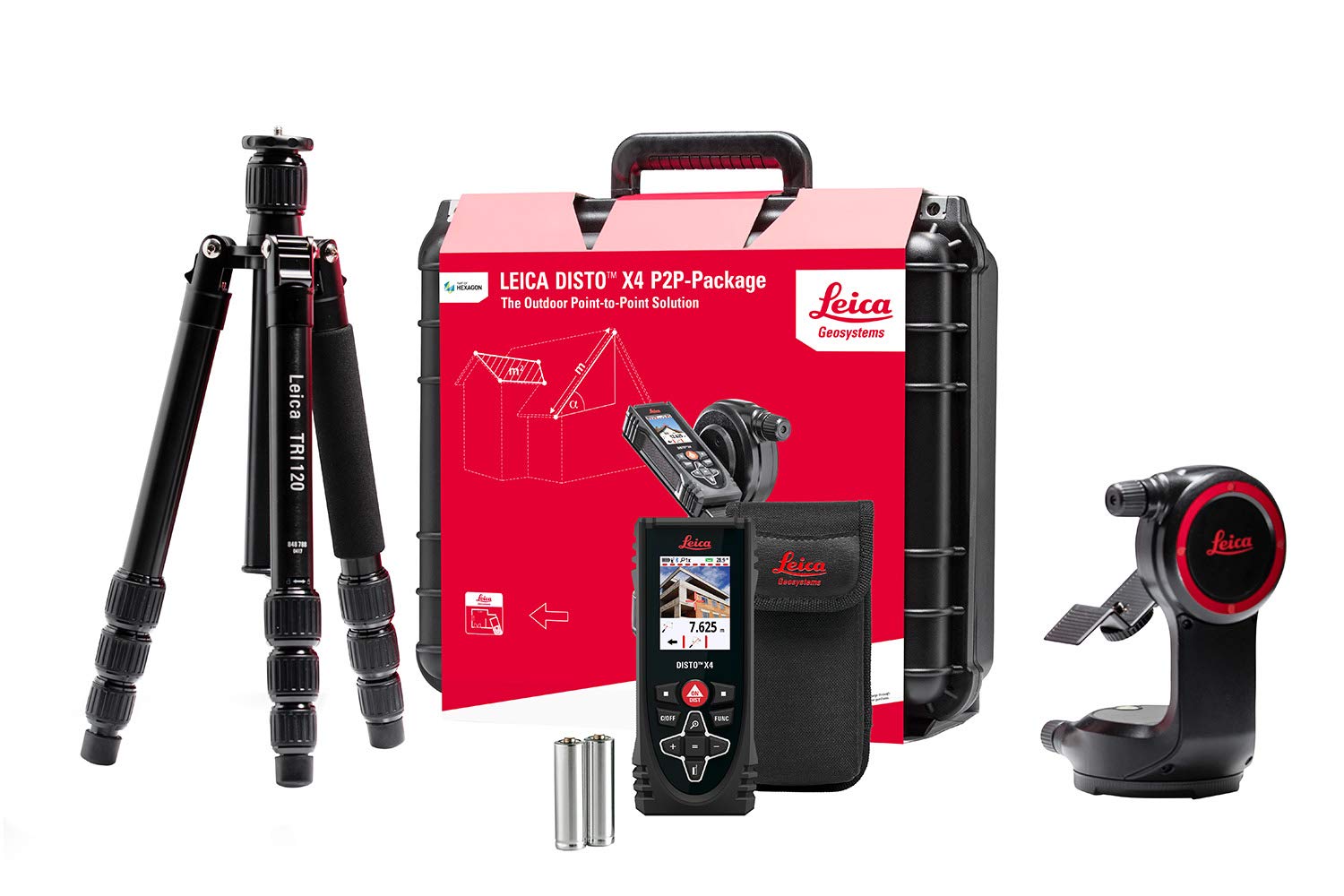 Leica DISTO X4 Paket – robuster Laser Entfernungsmesser mit Leica DST 360 Adapter und TRI 120 Stativ, um 2D und 3D Daten für CAD-Anwendungen zu erfassen (Innen- und Außenbereich), 132 x 56 x 29