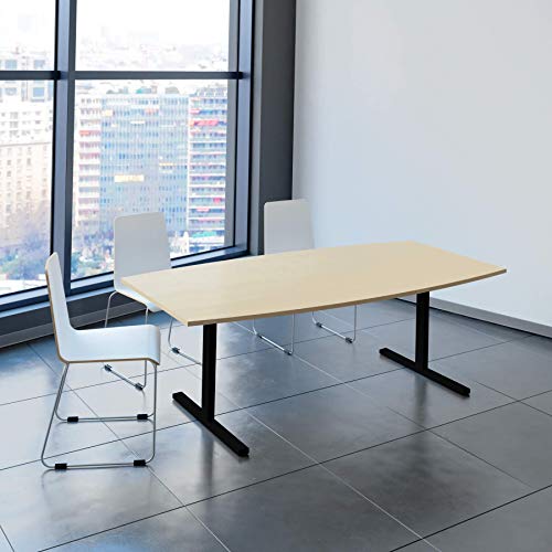 Weber Büro Easy Konferenztisch Bootsform 200x100 cm Ahorn Besprechungstisch Tisch, Gestellfarbe:Schwarz