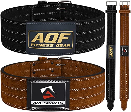 AQF Leder Gewichthebergürtel 4" Gepolsterte Lendenwirbelstütze mit Wildlederfutter und Stahlrollen Powerlifting Fitness Gürtel (2XL)