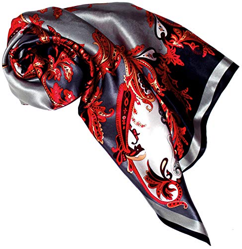 LORENZO CANA Luxus Damen Seidentuch aufwändig bedruckt Tuch 100% Seide 90 cm x 90 cm harmonische grau rot schwarz Farben Damentuch Schaltuch 8902788