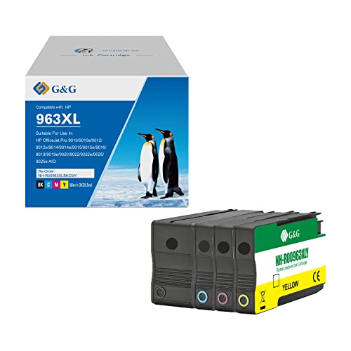 G&G 963XL 963 XL Druckerpatrone Ersatz für HP 963XL Multipack für HP OfficeJet Pro 9010 9012 9012e 9015 9016 9019 9020 9022 9022e 9025 (Schwarz Cyan Magenta Gelb)