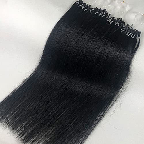 GOOFIT Haarverlängerungen mit Mikroschlaufen, Remy-Haar, Doppelringe, 1 g/Strähne, 50 Stück pro Packung, (45,7 cm, #01 Jet Black)