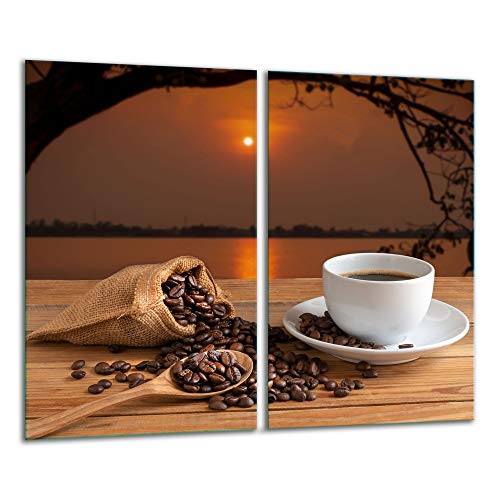 TMK | Herdabdeckplatten 2 Teilig 2x30x52 cm Ceranfeldabdeckung Küche Elektroherd Induktion Herdschutz Spritzschutz Glasplatte Schneidebrett | Kaffee