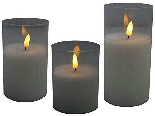Wunderschöne LED Kerzen im Glas - 3er Set - Timer - Hochwertig & Realistisch - Kerzenset (Klar/Weiß)