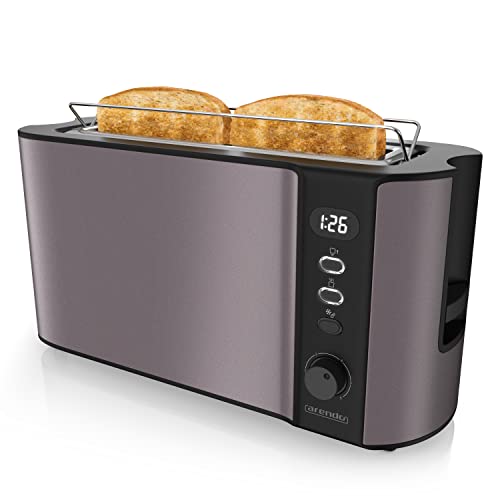 Arendo - Toaster Langschlitz 2 Scheiben - Defrost Funktion - 1000W - Doppelwandgehäuse - Integrierter Brötchenaufsatz - Bräunungsgrade 1-6 - Display mit Restzeitanzeige