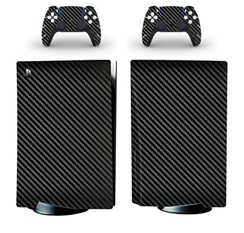 Black Carbon Fiber PS5 Standard Disc Edition Hautaufkleberabdeckung für PlayStation 5-Konsole und Controller PS5-Hautaufkleber