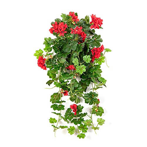 artplants.de Künstliche Geranie KAISA auf Steckstab, rot, 70cm - Künstliche hängende Pflanze