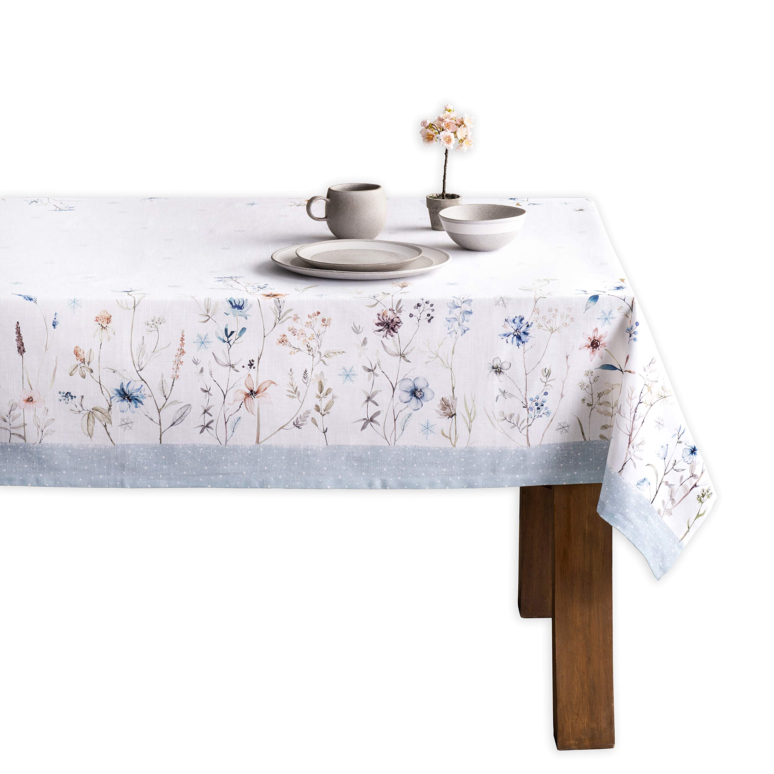 Maison d' Hermine Ice Floral 100% Baumwolle Tischdecke für Küche | Abendessen | Tischplatte | Dekoration Parteien | Hochzeiten | Thanksgiving/Weihnachten (140cm x 180cm)