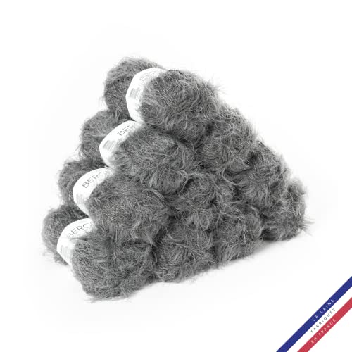 Bergère de France - ADÈLE Wolle set zum stricken und häkeln (10 x 50 g) - 72% polyamid - 4,5 mm - Ein Faden mit einem haarigen Effekt - Grau (ABÎME)