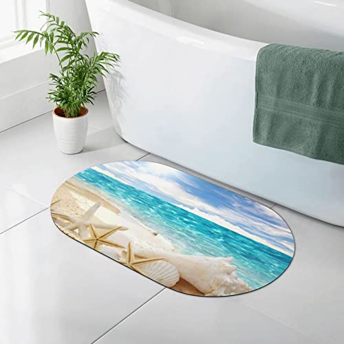 AOOEDM Kieselgur-Matte mit Ozean-Strand-Motiv, Kieselgur-Duschmatte, schnell trocknende, rutschfeste Badematte, 50 x 80 cm