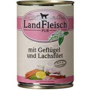 LANDFLEISCH Hundenassfutter »Pur Geflügel und Lachsfilet«, 12 Dosen á 400 g