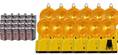 10 Stück Baustellenleuchten Warnleuchte gelb, LED, inkl. 20 Batterien und 2 Lampenschlüssel (mit 20 Batterien)