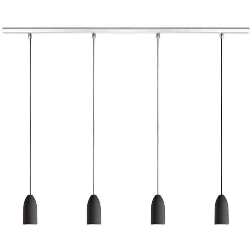 Buchenbusch urban design 4er Betonlampe"dark edition" – Textilkabel"Schwarz" (26 Farben) – Deckenleuchte aus Beton mit Deckenschiene & GU 10 LED Strahlern, Pendelleuchte Esstisch, Esszimmer, dimmbar