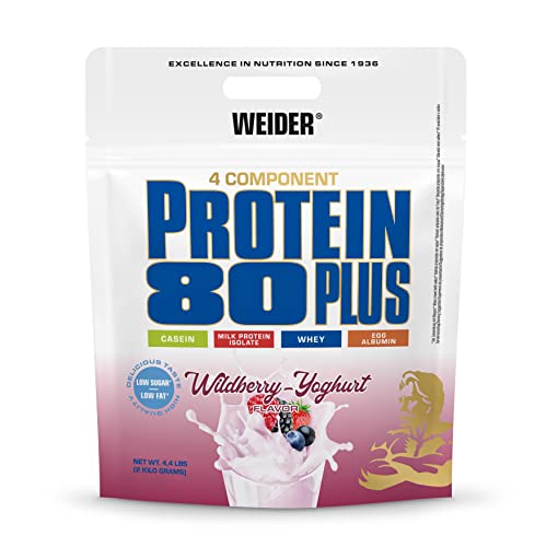 Weider Protein 80 Plus Eiweißpulver, Waldfrucht-Joghurt, Low-Carb, Mehrkomponenten Casein Whey Mix für Proteinshakes, 2kg