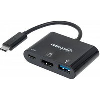 Manhattan USB Typ C HDMI Docking-Konverter ( USB 3.1 Typ C-Stecker auf HDMI / USB Typ A-Buchse und USB Typ C-Buchse / Multiport-Konverter ) schwarz 152037