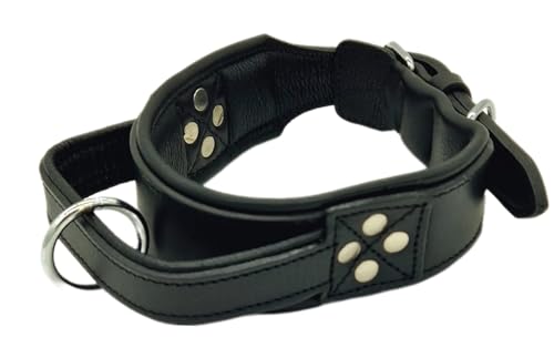 Halt ´i Hundehalsband Festhalteriemen Halsband zum festhalten Schwarz Breit M L XL Schwarz mit Griff breites Lederhalsband (XL)