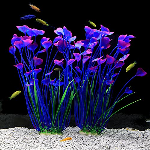 JIH Kunststoff-Pflanzen für Aquarium, hohe künstliche Pflanzen für Aquarium, Dekoration, 39,6 cm, 2 Stück (lila)