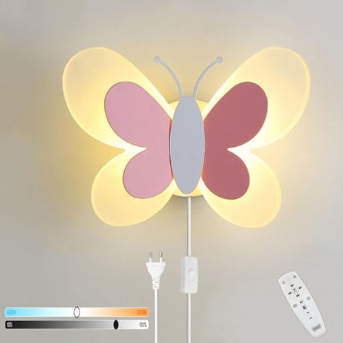 OOWOKS LED Kinder Wandleuchte Jungs mädchen Innen Wandlampe Karikatur Schmetterling Nachtlicht Kind Schlafzimmer Nachttischlampe, Jungen Mädchen Kinderzimmer Baby Wandbeleuchtung