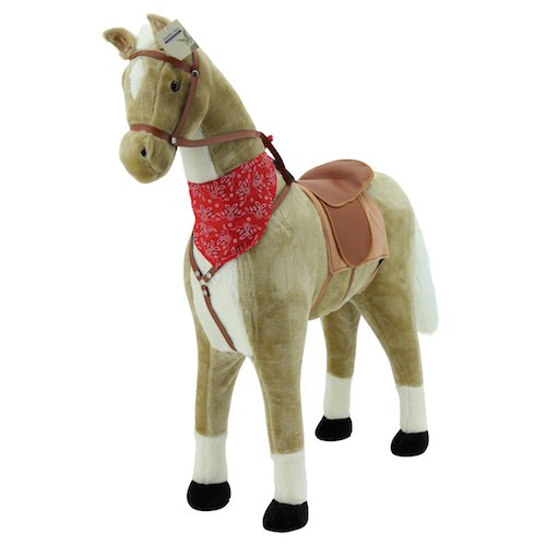 Sweety Toys 5765 Plüsch Pferd XXL Riesenpferd Stehpferd Standpferd "Goldie" Größe ca.110 cm Kopfhöhe bis 80 kg belastbar, Farbe beige Haflinger mit weißer Mähne und weißem Schweif mit Sattel und Pferdedecke Zaumzeug