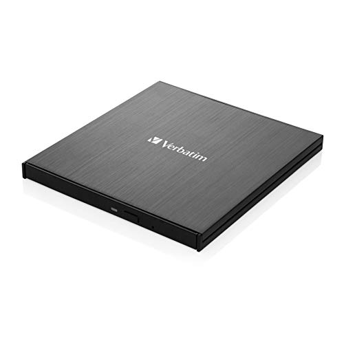 Verbatim Externer Slimline-Blu-ray-Writer Ultra HD 4K - kompakter, leichter Brenner zum Erstellen großer Datei-Backups, schwarz, 43888