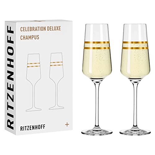Ritzenhoff 6141004 Champagnerglas 200 ml – Serie Celebration Deluxe Set Nr. 4 – 2 Stück mit Echt-Gold – Made in Germany