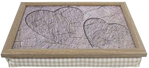 Mars & More - Tablett - Knietablett - Holz Herzen - Tree Grey Hearts - 43 x 33 x 7 cm - mit Kniekissen
