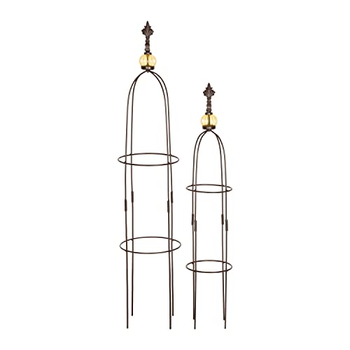 1PLUS Metall Rankhilfe Obelisken Set, 2 Stück, Höhe: 80,5 und 100 cm, in versch. Farben - rost-geschützte Garten Rosen Säule (Allgold, Braun)
