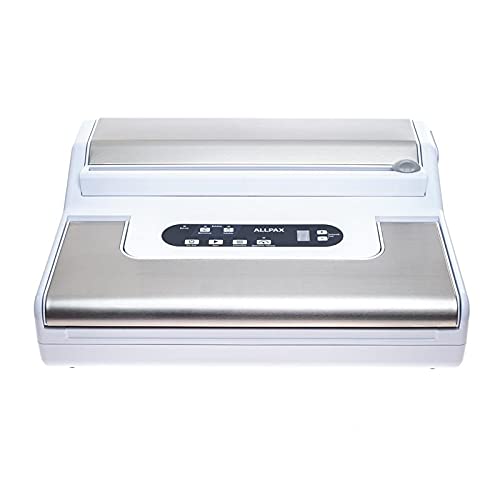 Allpax Vakuumiergerät P 255 weiß mit Edelstahl inkl. Rollenfach und 100 Vakuumbeutel 20 x 30 cm - Schweißbreite 31 cm - doppelte Schweißnaht 2 x 2 mm - 95% Vakuumleistung
