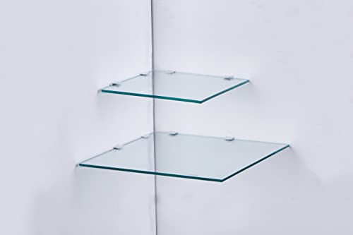 Euro Tische Glas Eckregal, Wandregal für Badezimmer, Duschregal Bad, Glas Badregal mit 6mm ESG Sicherheitsglas, Verschiedene Größen (35 x 35 cm Klar)