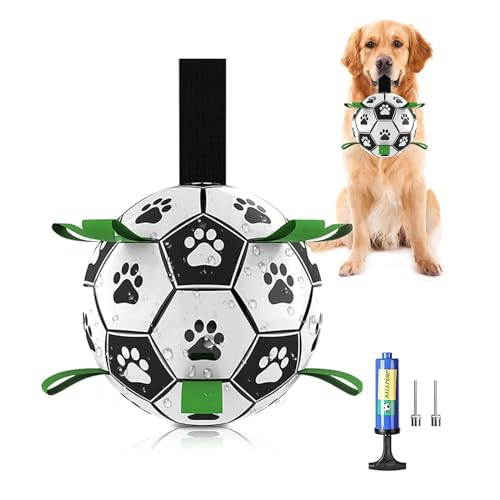Hundespielzeug | Hunde-Fußball mit Greifmarken | für drinnen und draußen | wasserdicht | interaktives Trainingsspielzeug
