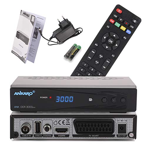 Ankaro DCR 3000 Plus digitaler 1080p Full HD Kabel-Receiver für Kabelfernsehen mit PVR Aufnahme Funktion (HDTV, DVB-C/C2, HDMI, Scart, Coaxial, Mediaplayer, USB) automatische Installation-schwarz