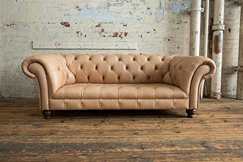 JVmoebel 3 Sitzer Chesterfield Polster Sofas Design Luxus Couch Sofa Leder Couchen Braun