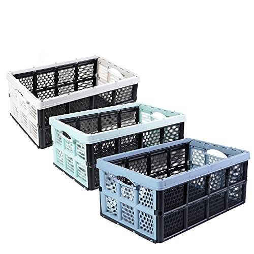 Klappbox Einkaufskorb Aufbewahrungsbox Transportbox faltbar 32 Liter 3 Stück, Farbe:Mehrfarbig sortiert