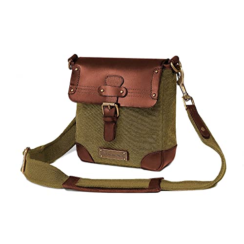 DRAKENSBERG Cross Body Bag - Kleine Umhängetasche und Handtasche für Damen und Herren im Retro-Vintage-Design, handgemacht in Premium-Qualität, 6L, Canvas und Leder, Olivgrün, DR00122