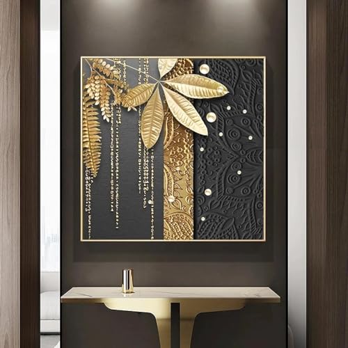 dsdsgog Luxuriöses Blattgold-Gemälde auf Leinwand, moderne Wandkunst, Poster und Drucke, Leinwand-Wandbild für Wohnzimmer, Heimwanddekoration, 30 x 30 cm, rahmenlos