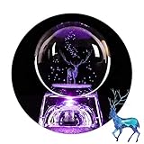 3D Elch Kristallkugel 80mm Glaskugel Fotografie K9 Glas Lensball mit LED-Lichtbasis 3D-Lasergravur Crystal Ball Home Dekoration Geburtstags Weihnachten Geschenk