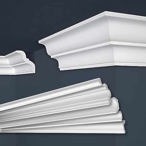 MARBET DESIGN Stuckleisten XPS Styropor weiß - Deckenleisten Deckenstuck Leisten E-Leisten - (50 Meter / 25 Leisten E-10)