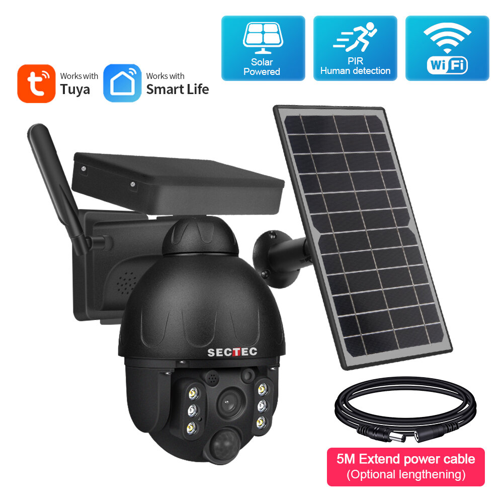 SECTEC Wifi Solarbetriebene Kamera für den Außenbereich 1080P HD Intelligente Überwachungskamera PIR Menschenerkennung Z
