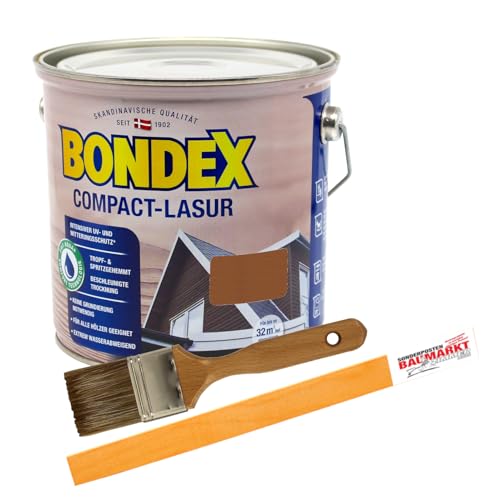 Bondex Compactlasur 2in1 Holzlasur teak 2,5L zum sprühen und streichen inkl. Pinsel und Rührstab