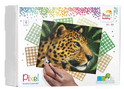 Pixel P090042 Mosaik Geschenkverpackung Leopard. Pixelbild Circa 25.4 x 20.3 cm groß zum Gestalten für Kinder und Erwachsene, Bunt