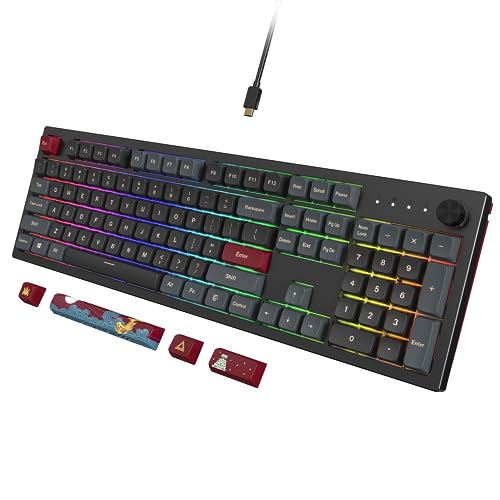 Montech MKey Mechanische Gaming-Tastatur: anpassbare RGB-LED, Premium-MDA-PBT-Tastenkappe, Hot-Swappable Gateron G Yellow Pro 2.0 vorgeschmierte Schalter, Osaka Castle Theme, Dunkelheit (MK105DY)