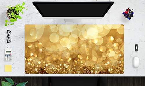 Schreibtischunterlage XXL mit integriertem Mousepad – “Glänzendes Gold" – aus strapazierfähigem Vinyl (Kunststoff) – 100 x 50 – Rutschfeste Schreibunterlage für besten Schutz – Made in Germany