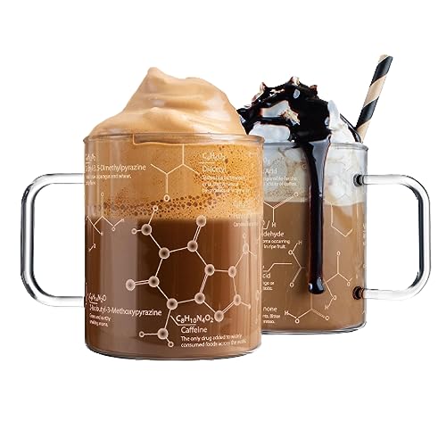 Greenline Goods Glas Kaffeebecher - 16 Unzen Becher Wissenschaft des Kaffeeglases - Geätzt mit Kaffee-Chemie-Molekülen