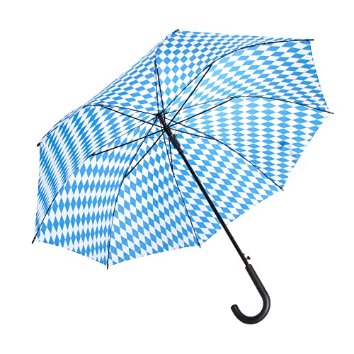 Fahnen Kössinger Regenschirm Bayerische Raute, gebogener Kunststoffgriff in schwarz, 120 cm Spannweite, Einhand-Aufspanntechnik