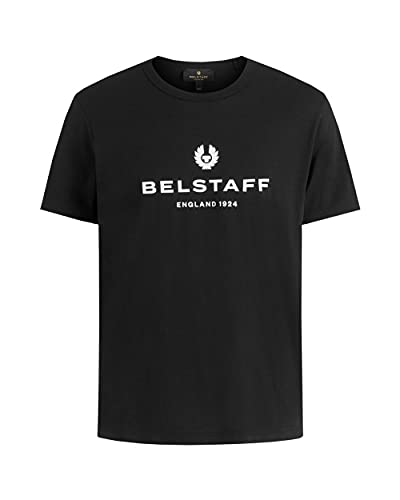 Belstaff 71140348-90 1924 2.0 T-Shirt Crew Neck Black 100% Cotton Regular Fit (Black, L)