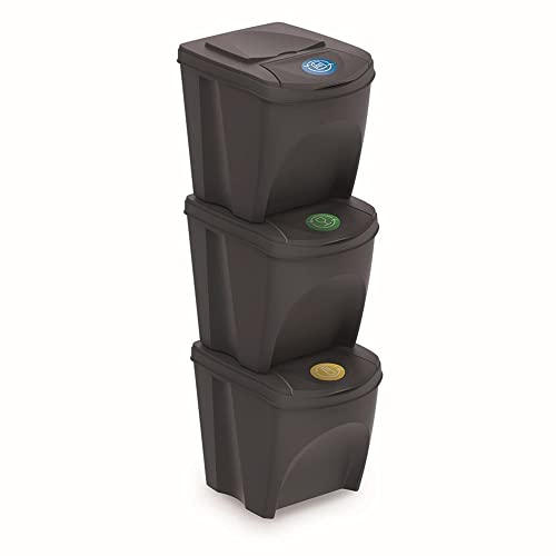 Prosperplast Sortibox 3x20L Mülleimer Mülltrennsystem Abfalleimer Behälter (Anthrazit)