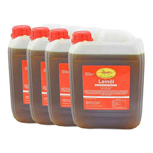 Horse-Direkt Premium Leinöl 40 L (4x10 Liter Kanister) Für Pferde, Hunde & Katzen- Leinsamenöl Kaltgepresst Zum Barfen Für Das Tier - Natürlicher Futterzusatz Zur Unterstützung